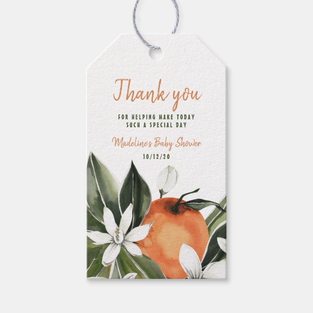 Étiquettes-cadeau Aquarelle Cutie Orange Blossoms Merci (Devant)
