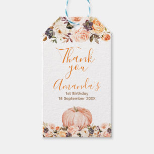Étiquettes-cadeau Aquarelle de 1er anniversaire du Citrouille orange