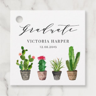 Étiquettes Cadeau Aquarelle de Boho Poted Cactus Graduation