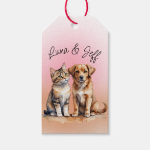 Étiquettes-cadeau Aquarelle de chat et chien mignonne