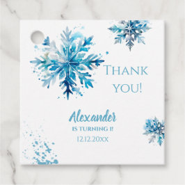 Étiquettes Cadeau Aquarelle de flocon de neige bleu hiver ONEderland
