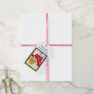 Étiquettes-cadeau Aquarelle de framboises et amandes à cadre noir