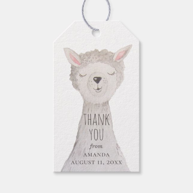 Étiquettes-cadeau Aquarelle de mignonette lama. Anniversaire de enfa (Devant)