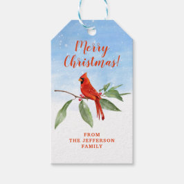 Étiquettes-cadeau Aquarelle de Noël Bleu Vert Rouge Cardinal Oiseau