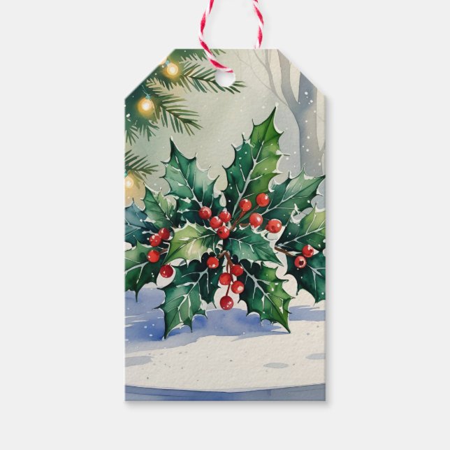 Étiquettes-cadeau Aquarelle de Noël Mistletoe (Devant)