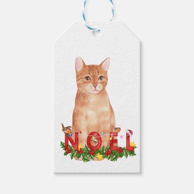 Étiquettes-cadeau Aquarelle de Noël Tabby Cat (Devant)