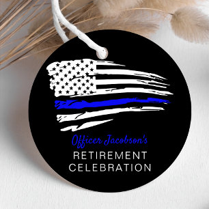 Étiquettes Cadeau Aquarelle de police mince ligne bleue Drapeau de r