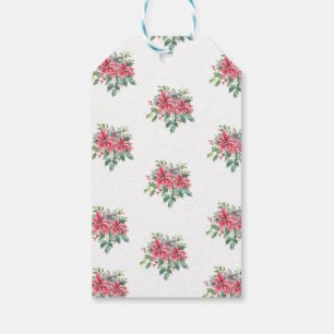 Étiquettes-cadeau Aquarelle de vacances de poinsettia et houx