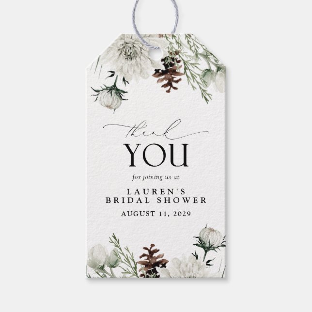 Étiquettes-cadeau Aquarelle d'hiver Merci Floral Fête des mariées (Devant)
