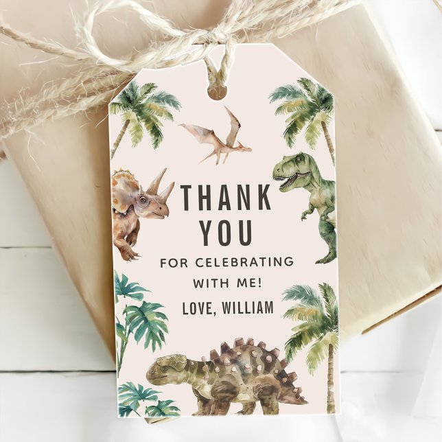 Étiquettes-cadeau Aquarelle Dinosaur 1er fête d'anniversaire (Créateur téléchargé)