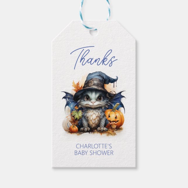Étiquettes-cadeau Aquarelle Dragon Bébé Baby shower Halloween (Devant)