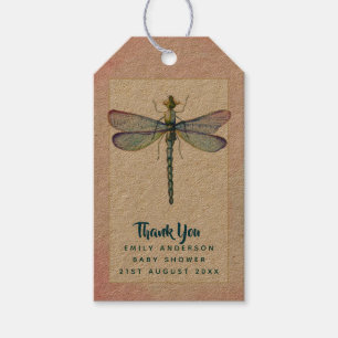 Étiquettes-cadeau Aquarelle DRAGONFLY Merci Baby shower rose Blu