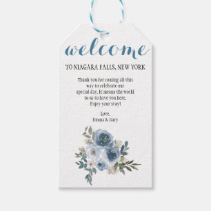 Étiquettes-cadeau Aquarelle Dusty Blue Floral Mariage Bienvenue Cade