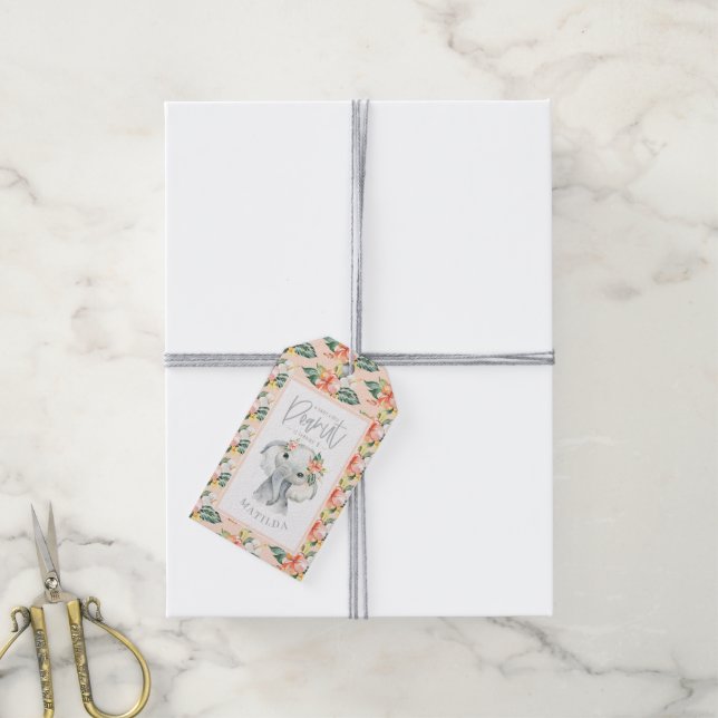 Étiquettes-cadeau Aquarelle éléphant merci fête d'anniversaire (Avec de la ficelle)
