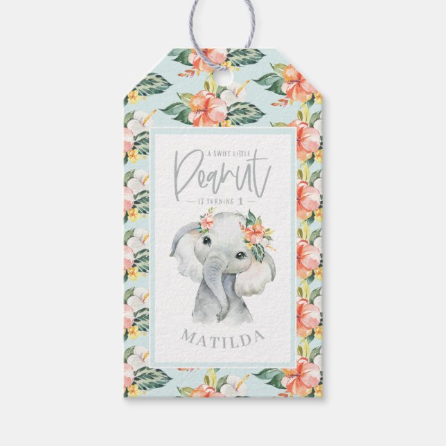 Étiquettes-cadeau Aquarelle éléphant merci fête d'anniversaire (Devant)