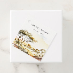 Étiquettes Cadeau Aquarelle en terre bouillie Mariage paysager afric