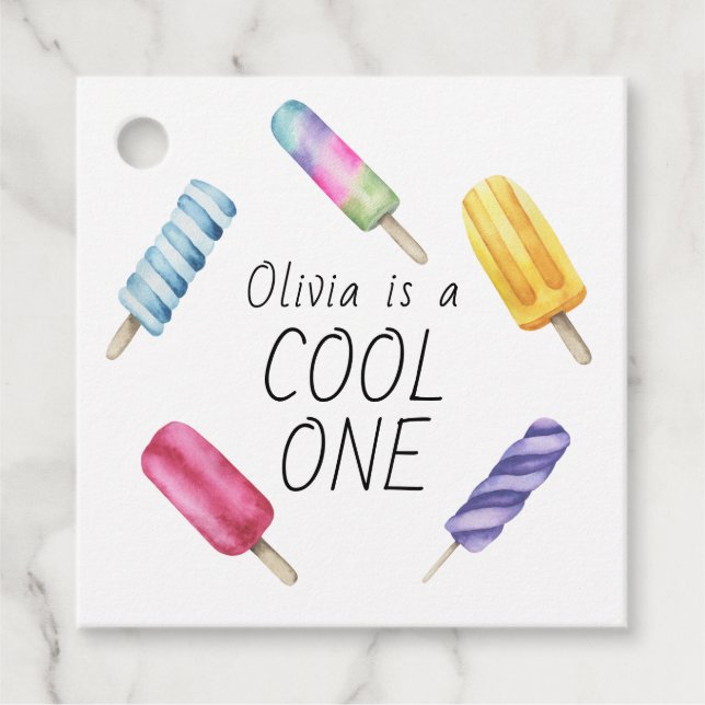 Étiquettes Cadeau Aquarelle Été Popsicle Crème de glace Anniversaire (Devant)