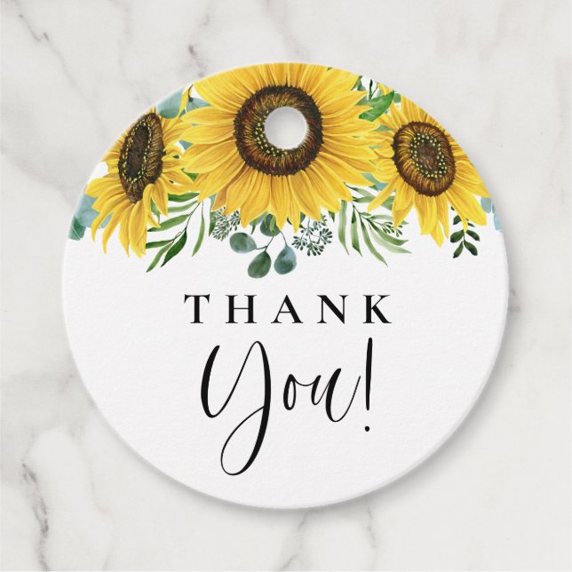 Étiquettes Cadeau Aquarelle Eucalyptus et Merci de tournesol (Devant)
