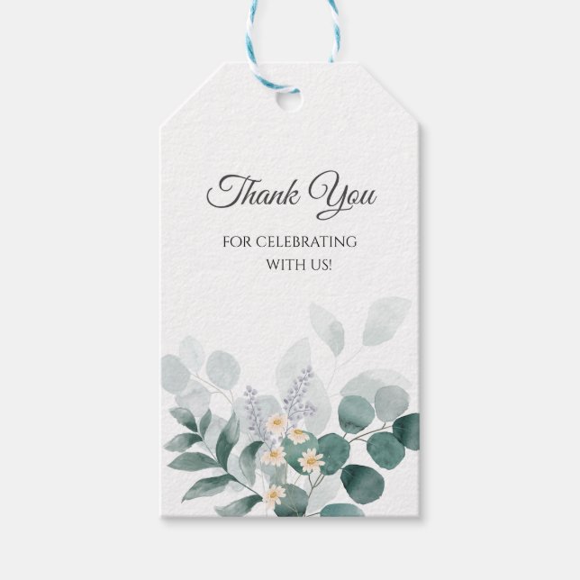 Étiquettes-cadeau Aquarelle eucalyptus verdure mariage merci (Devant)