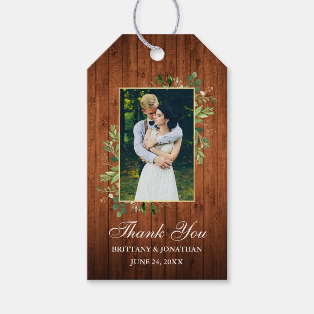 Étiquettes-cadeau Aquarelle Eucalyptus Vert Mariage bois (Devant)
