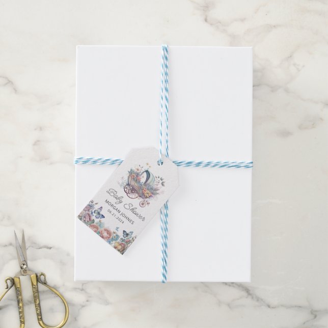 Étiquettes-cadeau Aquarelle Fairy Bébé Poussette (Avec de laficelle)