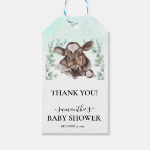 Étiquettes-cadeau Aquarelle Ferme de Veau Eucalyptus Shower de Bébé