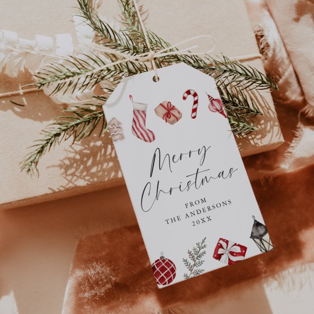 Étiquettes-cadeau Aquarelle festive Frontière de Noël (Créateur téléchargé)