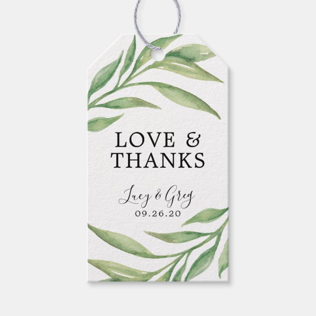 Étiquettes-cadeau Aquarelle Feuilles botaniques | MERCI MARIAGE (Devant)