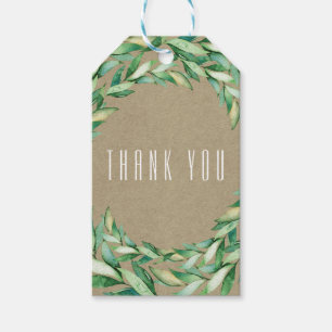 Étiquettes-cadeau Aquarelle Feuilles Vertes Mariage Rustique Kraft