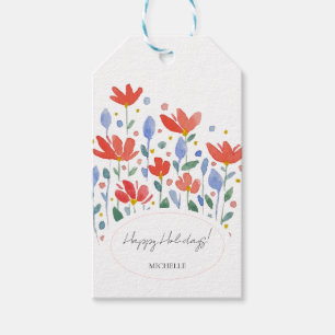 Étiquettes-cadeau Aquarelle fleur sauvage En Rouge Doux Et Bleu