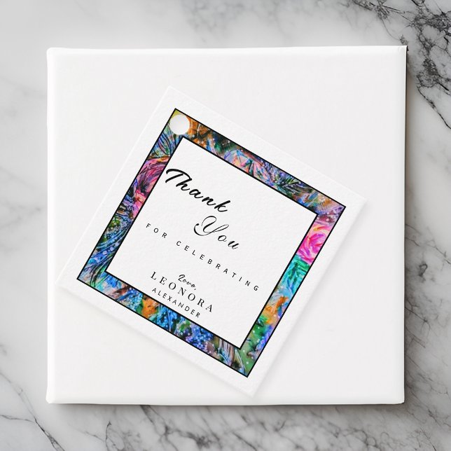 Étiquettes Cadeau Aquarelle Fleurs Artistiques Merci Anniversaire (Créateur téléchargé)