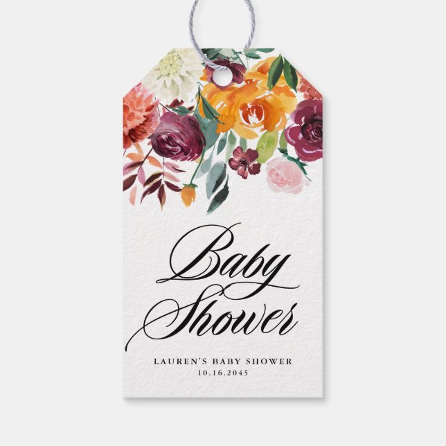 Étiquettes-cadeau Aquarelle Fleurs d'automne Baby shower d'automne (Dos)