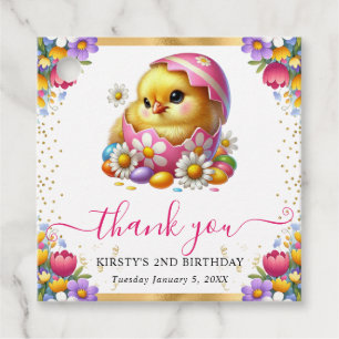 Étiquettes Cadeau Aquarelle Fleurs de Printemps Poussin de Pâques An