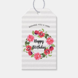 Étiquettes-cadeau Aquarelle Fleurs d'été Floral Joyeux Anniversair