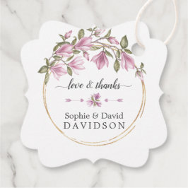 Étiquettes Cadeau Aquarelle Fleurs Magnolia Mariage or en fleurs