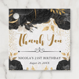 Étiquettes Cadeau Aquarelle Fleurs noires et or Anniversaire