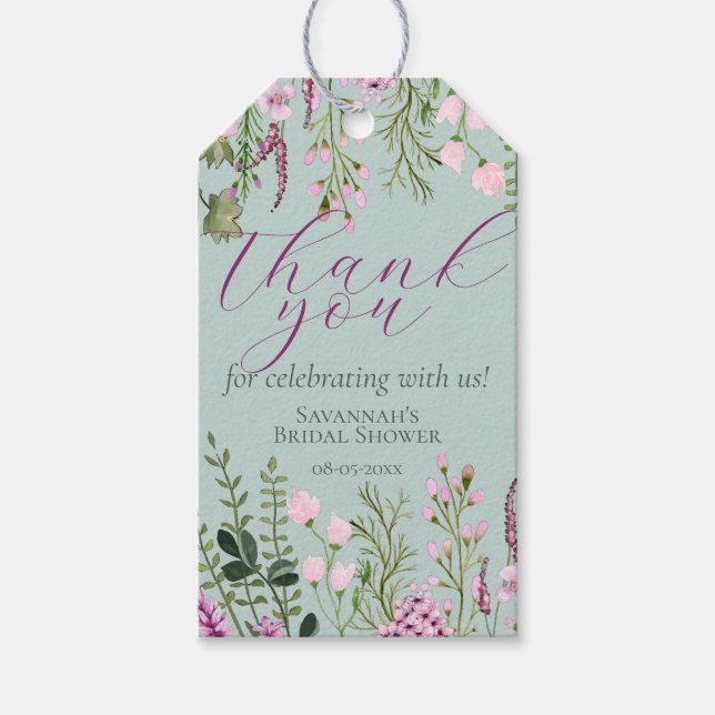 Étiquettes-cadeau Aquarelle Fleurs sauvages Fleurs violettes Merci (Devant)