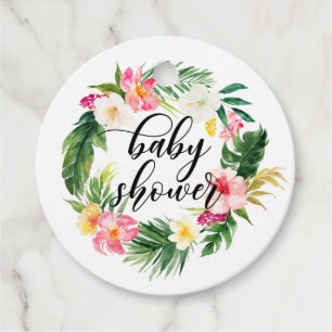 Étiquettes Cadeau Aquarelle Fleurs tropicales Baby shower de couronn