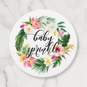 Étiquettes Cadeau Aquarelle Fleurs tropicales Wreath Baby Sprinkel