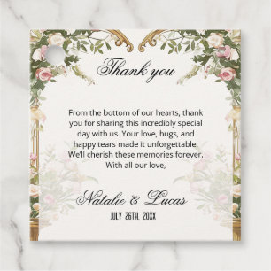 Étiquettes Cadeau Aquarelle Floral Arc coeur Mariage Merci
