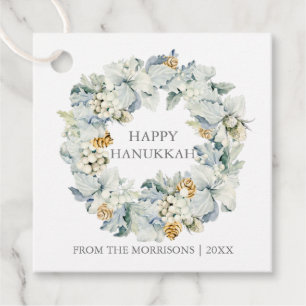 Étiquettes Cadeau Aquarelle Floral Dusty Blue Silver Hanoukka cadeau