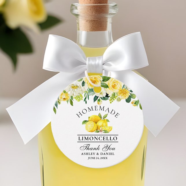 Étiquettes Cadeau Aquarelle Floral Lemons Limoncello Merci (Customize to change text size, text style, color or to add more text to back of tag.)