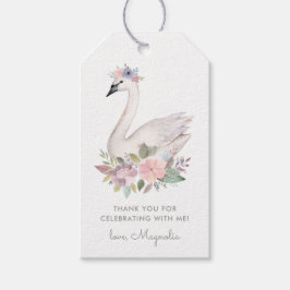 Étiquettes-cadeau Aquarelle Floral Swan Princess Anniversaire