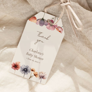 Étiquettes-cadeau Aquarelle Florale Baby shower beige Merci