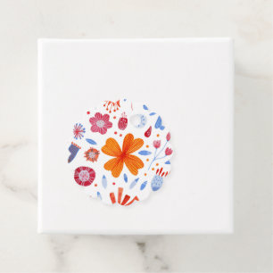 Étiquettes Cadeau Aquarelle Florale Bleu Orange