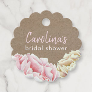 Étiquettes Cadeau Aquarelle Florale Douche nuptiale rose Peonies chi