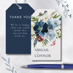 Étiquettes-cadeau Aquarelle florale élégante marine et bleu poussiér