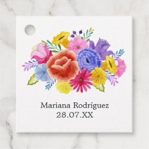 Étiquettes Cadeau Aquarelle Florale espagnole Fiesta Quinceañera