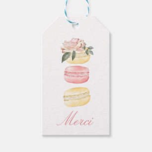 Étiquettes-cadeau Aquarelle Florale Jaune Macaron Merci/Merci