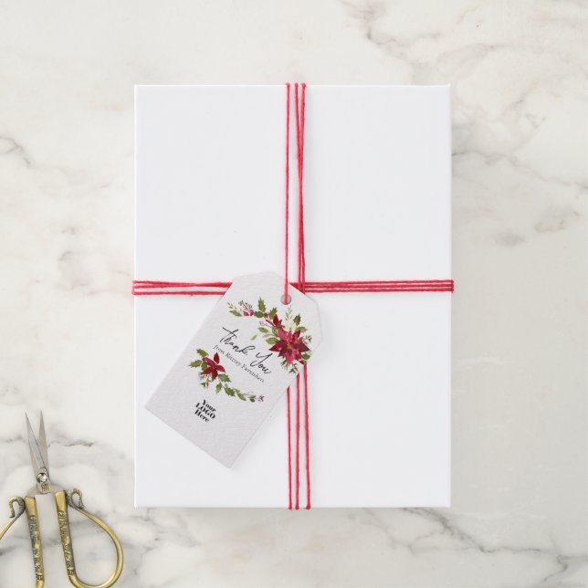 Étiquettes-cadeau Aquarelle Florale Noël d'entreprise (Avec de la ficelle)